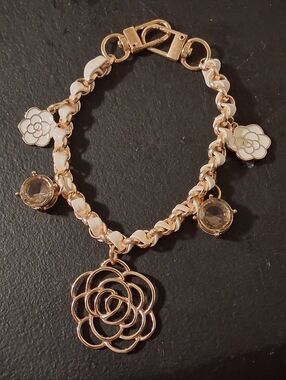 Elegant Gold and Cream Camelia Bag Charm